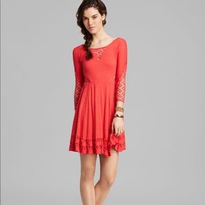 FREE PEOPLE • M To the Point Red Crochet Dress EUC